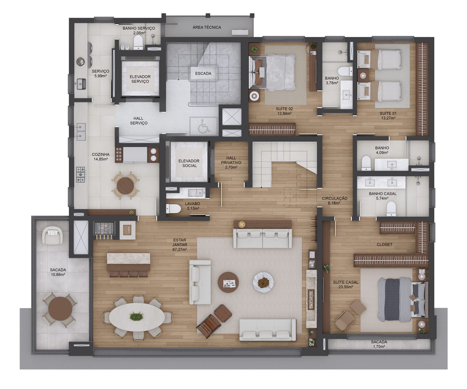 Planta baixa da Cobertura Duplex, pavimento inferior