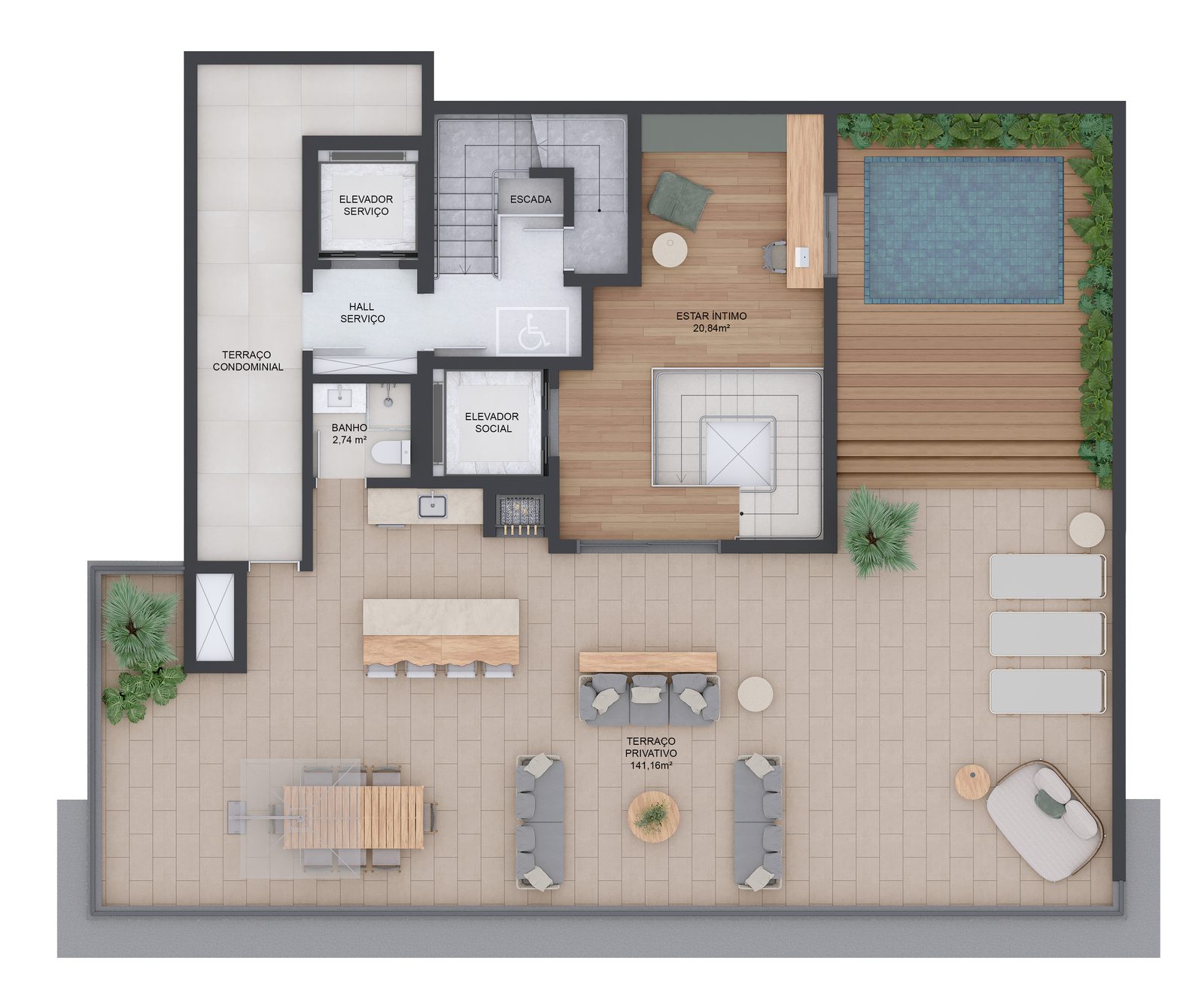 Planta baixa da Cobertura Duplex, pavimento superior